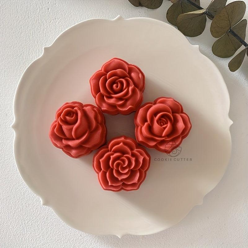 Rose Moon Cake Molds with 1 Mold and 4 Stamps DIY Hand Press Cookie Stamps