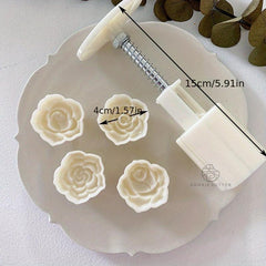 Rose Moon Cake Molds with 1 Mold and 4 Stamps DIY Hand Press Cookie Stamps