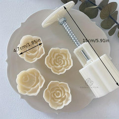 Rose Moon Cake Molds with 1 Mold and 4 Stamps DIY Hand Press Cookie Stamps