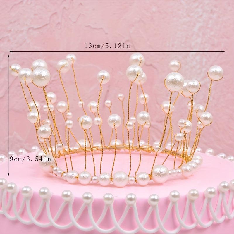 Elegant Pearl Crown Cake Topper for Weddings
