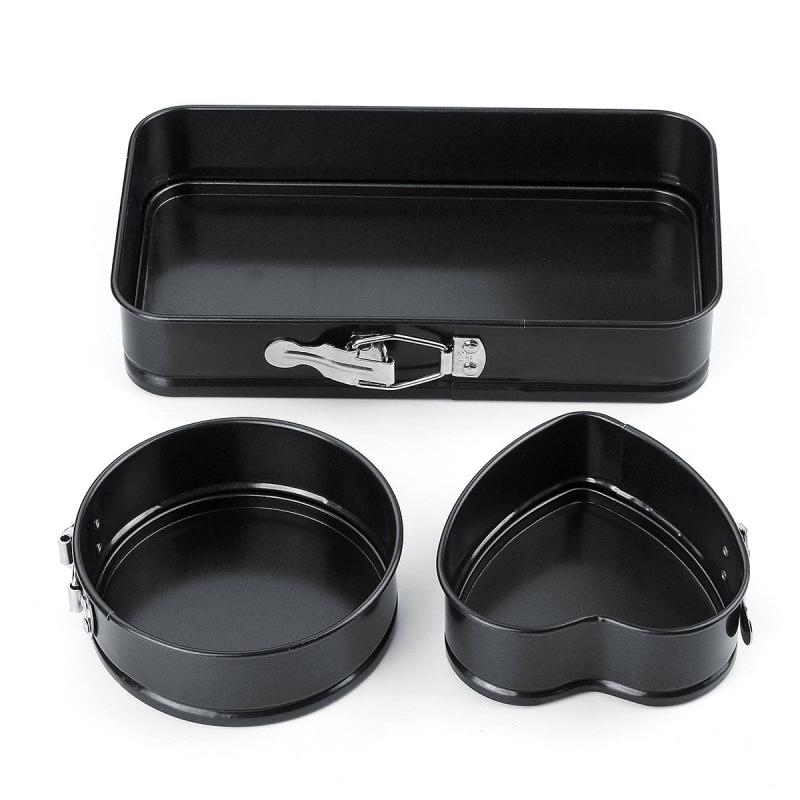 3pcs Steel Springform Cake Pans Combo Baking Mold Rectangle Round Heart