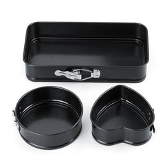 3pcs Steel Springform Cake Pans Combo Baking Mold Rectangle Round Heart