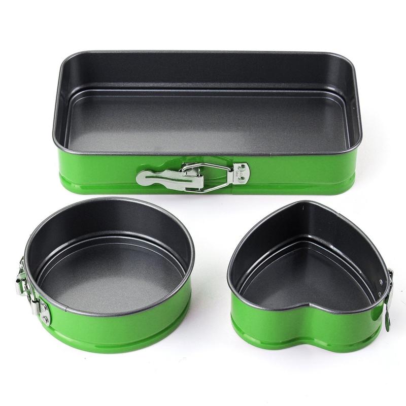 3pcs Steel Springform Cake Pans Combo Baking Mold Rectangle Round Heart