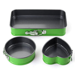 3pcs Steel Springform Cake Pans Combo Baking Mold Rectangle Round Heart