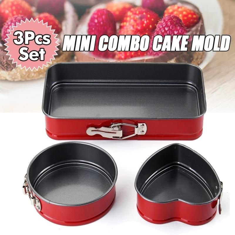3pcs Steel Springform Cake Pans Combo Baking Mold Rectangle Round Heart