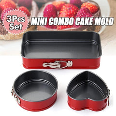 3pcs Steel Springform Cake Pans Combo Baking Mold Rectangle Round Heart
