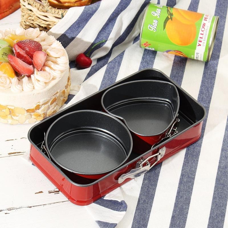 3pcs Steel Springform Cake Pans Combo Baking Mold Rectangle Round Heart