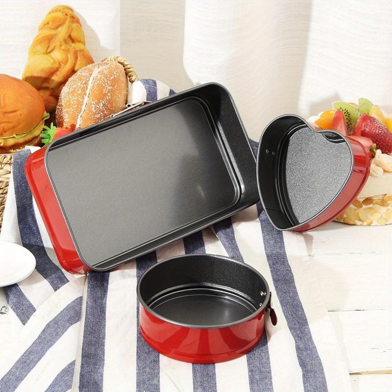 3pcs Steel Springform Cake Pans Combo Baking Mold Rectangle Round Heart