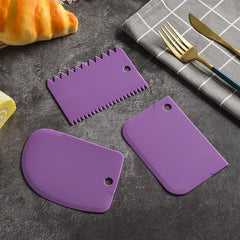 3pcs Cream Scraper Plastic Dough Scrapers Straight Curved Zigzag Edges