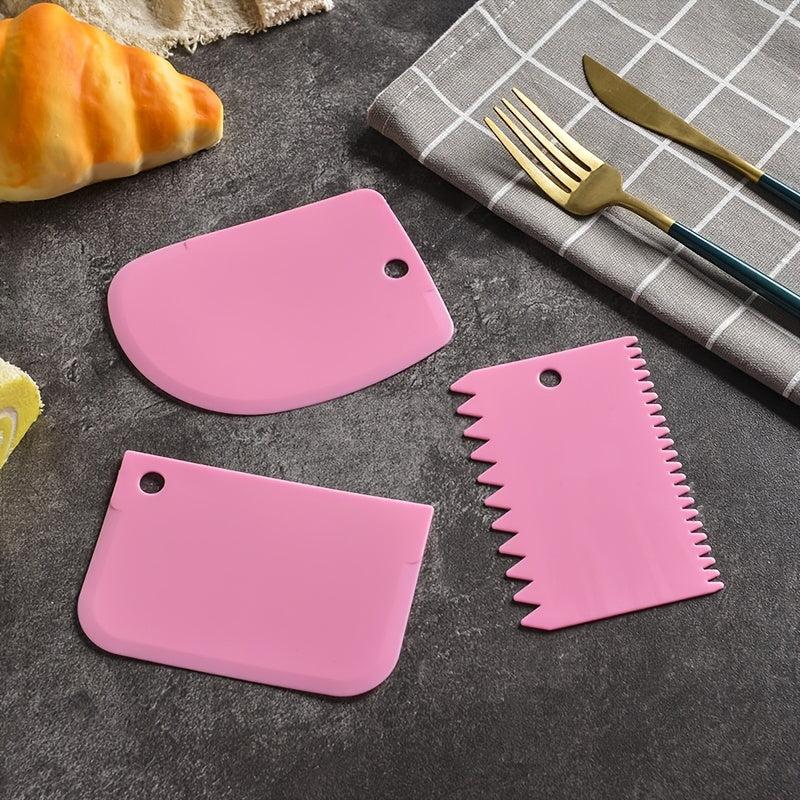 3pcs Cream Scraper Plastic Dough Scrapers Straight Curved Zigzag Edges