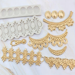 Vintage Jewelry Chocolate Mold Silicone Necklace Button Brooch Candy Fondant Mol