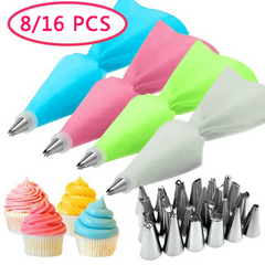16PCS Silicone Pastry Bag Tips Cake Icing Piping Cream Decorating Tools