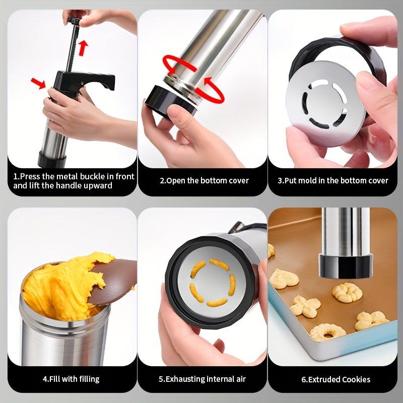 13pcs Stainless Steel Cookie Press Gun Kit with Decorating Tips and Discs
