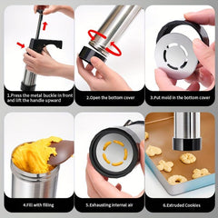 13pcs Stainless Steel Cookie Press Gun Kit with Decorating Tips and Discs