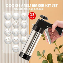 13pcs Stainless Steel Cookie Press Gun Kit with Decorating Tips and Discs