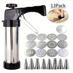 13pcs Stainless Steel Cookie Press Gun Kit with Decorating Tips and Discs