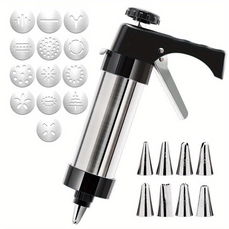 13pcs Stainless Steel Cookie Press Gun Kit with Decorating Tips and Discs