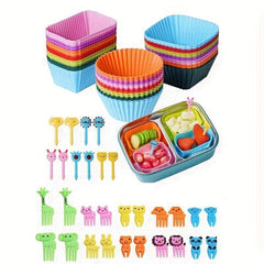 60pc Silicone Baking Molds Set with 30 Forks - Mini Cupcake Dessert Mold