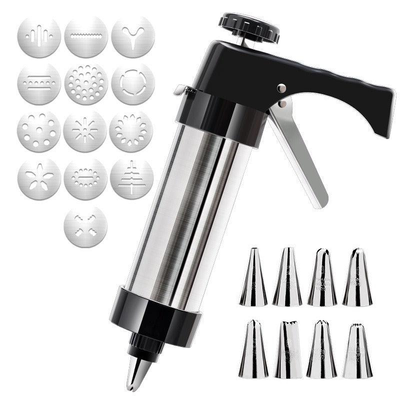 Stainless Steel Cookie Press Gun Kit with 13 Decorating Discs