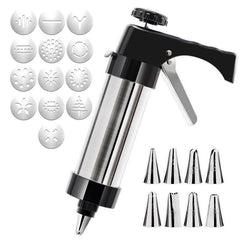 Stainless Steel Cookie Press Gun Kit with 13 Decorating Discs