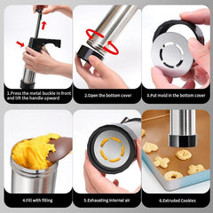 Stainless Steel Cookie Press Gun Kit with 13 Decorating Discs