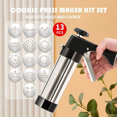 Stainless Steel Cookie Press Gun Kit with 13 Decorating Discs