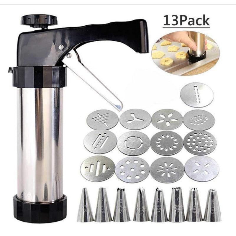 Stainless Steel Cookie Press Gun Kit with 13 Decorating Discs