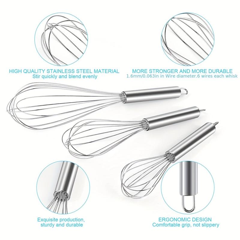 3pcs Stainless Steel Egg Whisks for Cooking Baking Kitchen Gadgets