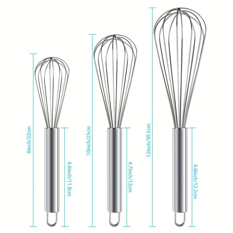 3pcs Stainless Steel Egg Whisks for Cooking Baking Kitchen Gadgets