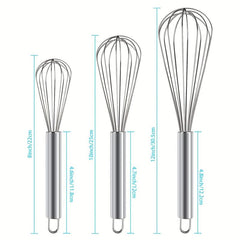 3pcs Stainless Steel Egg Whisks for Cooking Baking Kitchen Gadgets