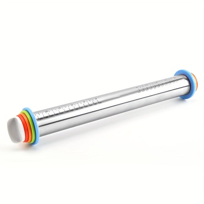 Adjustable Rolling Pin 17in Stainless Steel with Thickness Rings