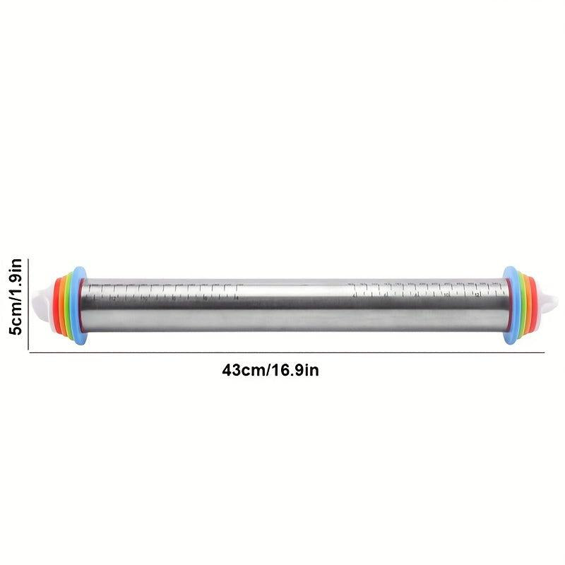 Adjustable Rolling Pin 17in Stainless Steel with Thickness Rings