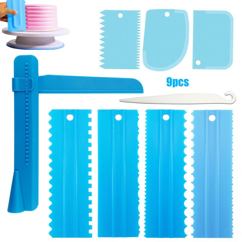 9pcs Cake Scrapers Plastic Cake Smoothers Baking Tools Kitchen Gadgets