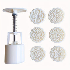 Moon Cake Molds & 6 Stamps Flower Shaped DIY Hand Press Cookie Stamps