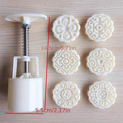 Moon Cake Molds & 6 Stamps Flower Shaped DIY Hand Press Cookie Stamps