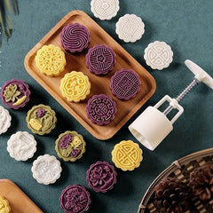 Moon Cake Molds & 6 Stamps Flower Shaped DIY Hand Press Cookie Stamps