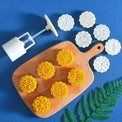 Moon Cake Molds & 6 Stamps Flower Shaped DIY Hand Press Cookie Stamps