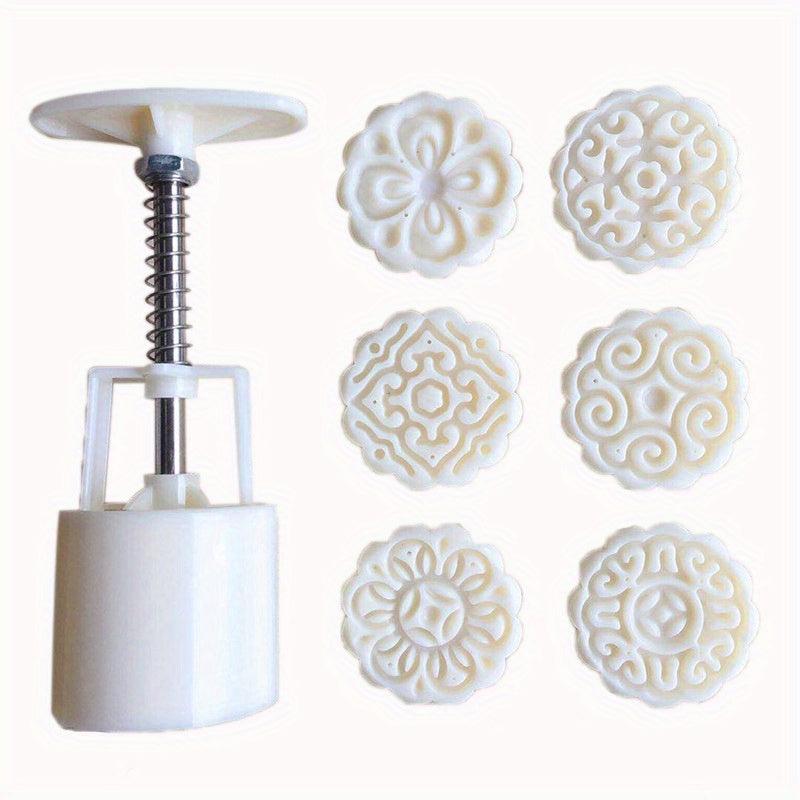 Moon Cake Molds & 6 Stamps Flower Shaped DIY Hand Press Cookie Stamps