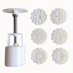 Moon Cake Molds & 6 Stamps Flower Shaped DIY Hand Press Cookie Stamps