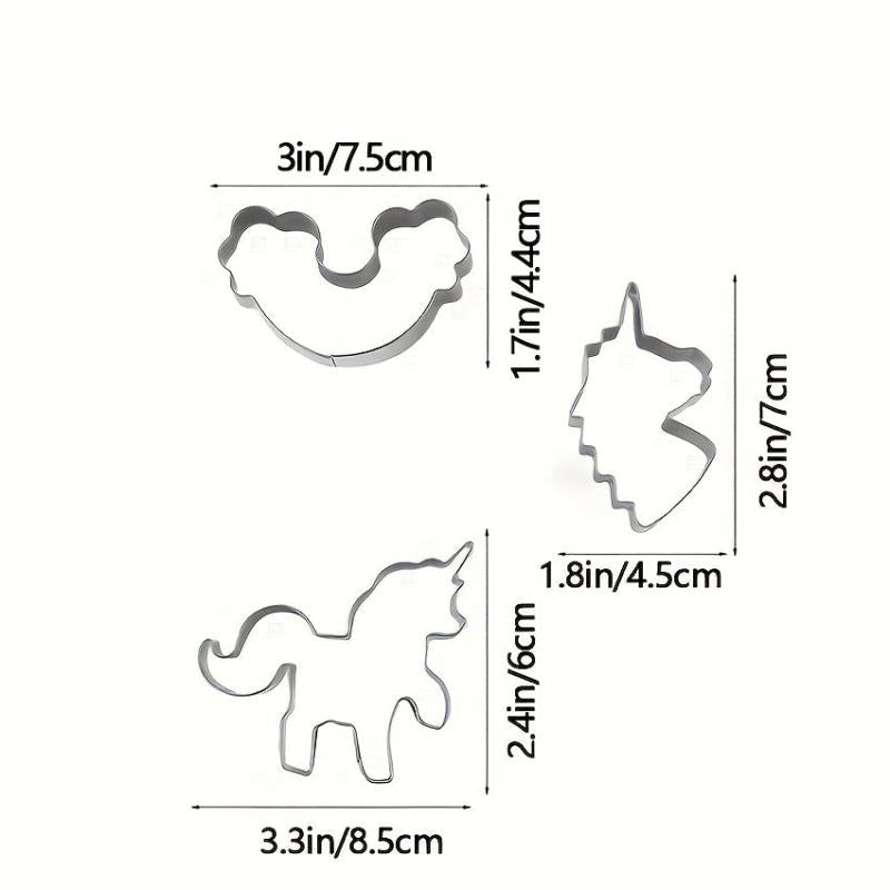 3pcs Unicorn Cookie Cutters Stainless Steel Candy Mold Baking Tools