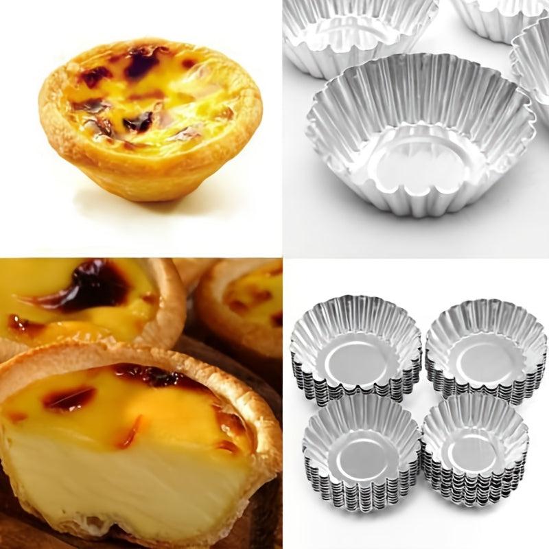 10pcs Aluminum Alloy Egg Tart Mould Reusable Non Stick Ripple Baking Tins