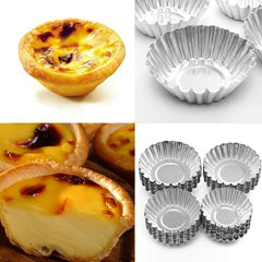 10pcs Aluminum Alloy Egg Tart Mould Reusable Non Stick Ripple Baking Tins