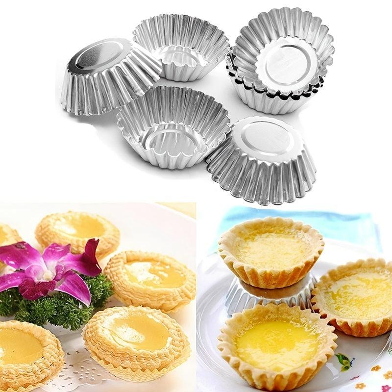 10pcs Aluminum Alloy Egg Tart Mould Reusable Non Stick Ripple Baking Tins