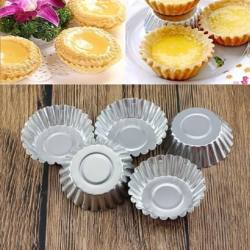 10pcs Aluminum Alloy Egg Tart Mould Reusable Non Stick Ripple Baking Tins