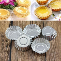 10pcs Aluminum Alloy Egg Tart Mould Reusable Non Stick Ripple Baking Tins