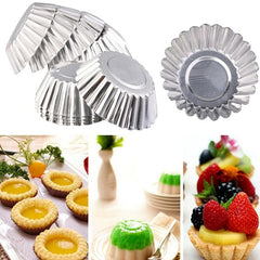 10pcs Aluminum Alloy Egg Tart Mould Reusable Non Stick Ripple Baking Tins