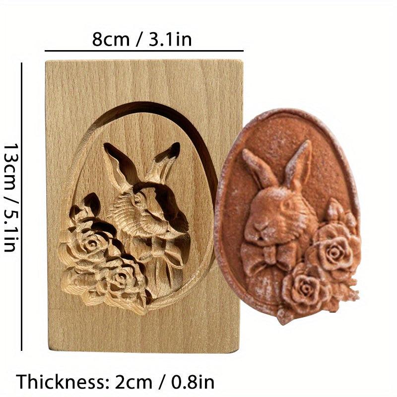 1pc 3D Wooden Cookie Biscuit Molds With Rose Flowers Animals Embossed Patterns