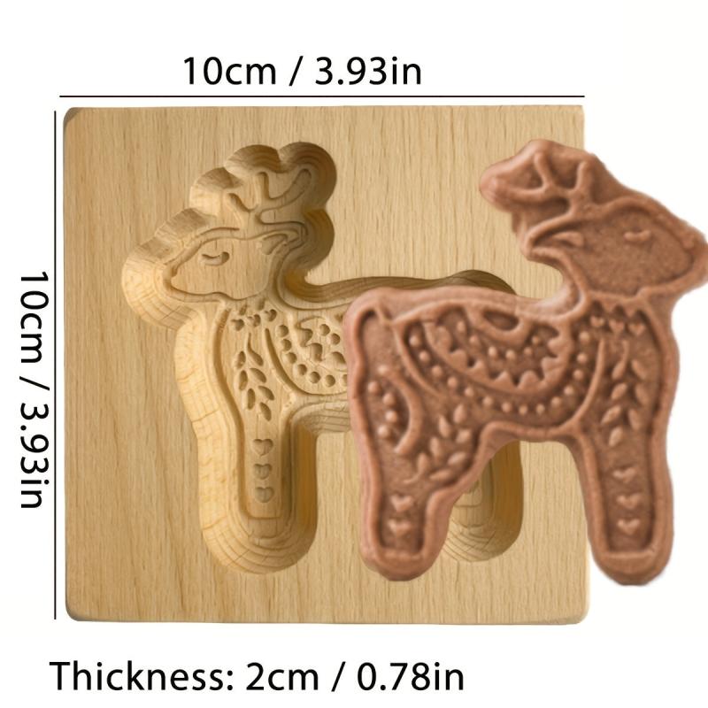 1pc 3D Wooden Cookie Biscuit Molds With Rose Flowers Animals Embossed Patterns