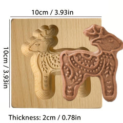 1pc 3D Wooden Cookie Biscuit Molds With Rose Flowers Animals Embossed Patterns