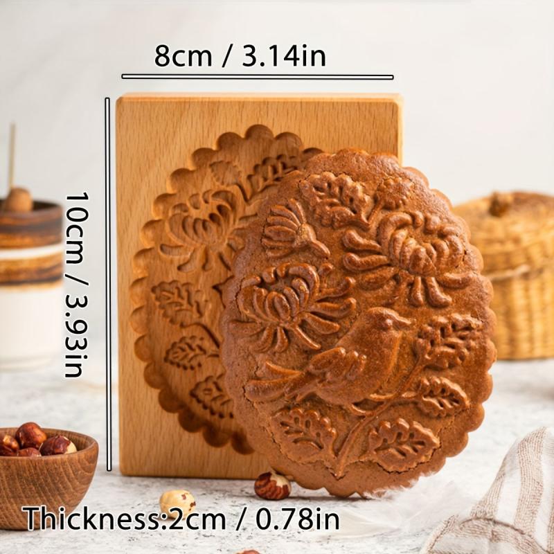 1pc 3D Wooden Cookie Biscuit Molds With Rose Flowers Animals Embossed Patterns